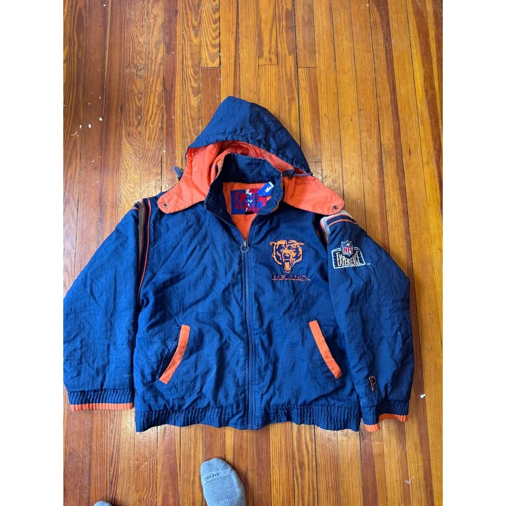 Vintage Pro Player Chicago Bears NFL Experience Hooded Jacket Navy Orange Mens M